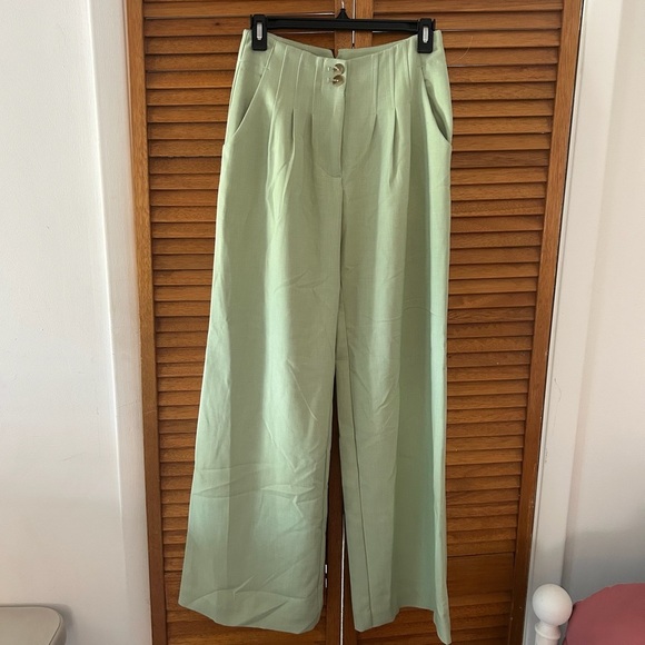Maeve By Anthropologie Women’s Pleated Front Wide Leg Trousers Green Sz 0 - Picture 2 of 9